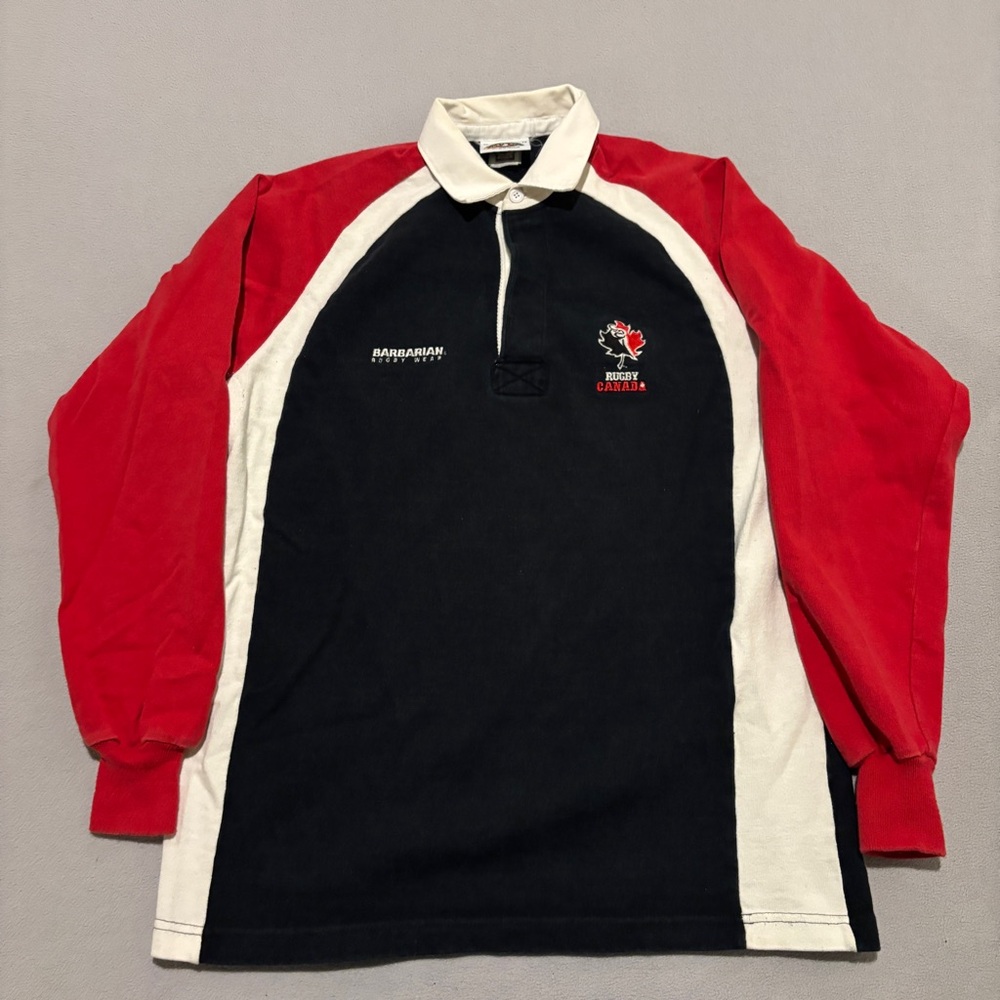 Barbarian Rugby Wear Polo Sweatshirt Black‎ Canada Casual Fall Collar Size XL